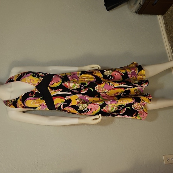 Vtg ROBBIE BEE Vibrant Multicolor Floral Mod Satin Halter Silk Dress - Picture 2 of 12